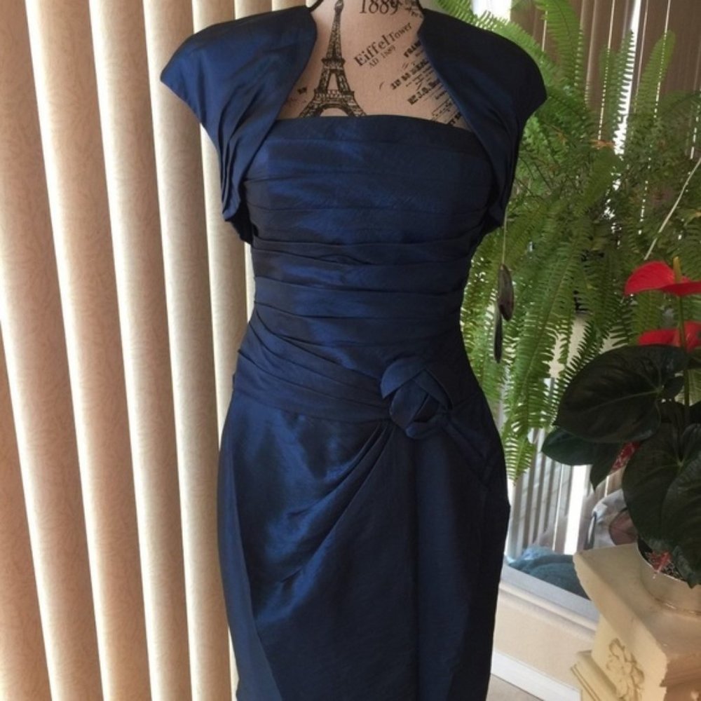 *FINAL PRICE* Blue Taffeta Strapless Short Formal Dress & Matching Jacket 8